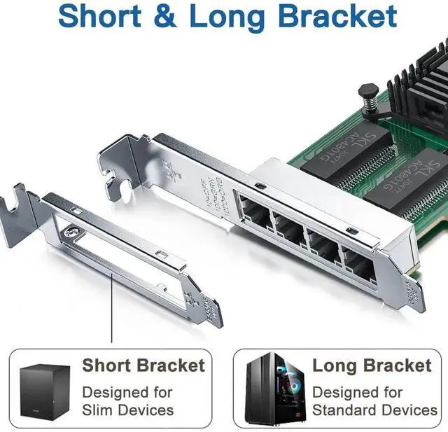 Alt view image 3 of 6 - Gigabit 4 Port NIC with Intel I350 Chip, 1Gb Network Card Compare to Intel I350-T4 NIC, Quad RJ45 Ports, PCI Express 2.1 X4, Ethernet Card with Low Profile for Windows/Windows Server/Linux