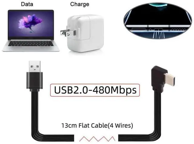 Alt view image 3 of 6 - USB 2.0 Male to USB-C Type-C Left Right Angled 90 Degree Data Flat Slim FPC Cable for FPV & Disk & Phone 13CM