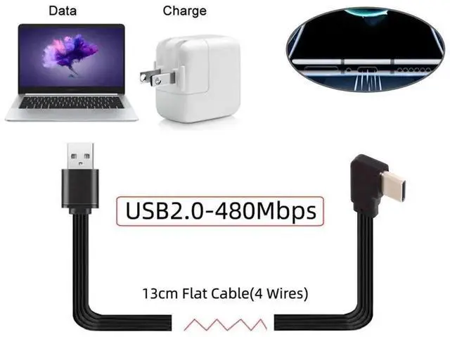 Alt view image 3 of 6 - USB 2.0 Male to USB-C Type-C Left Right Angled 90 Degree Data Flat Slim FPC Cable for FPV & Disk & Phone 13CM