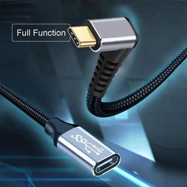 Alt view image 7 of 7 - Down & Up Angled USB-C USB 3.1 Type C Male to Female Extension Data Cable 10Gbps 100W with Sleeve for Laptop 0.2m