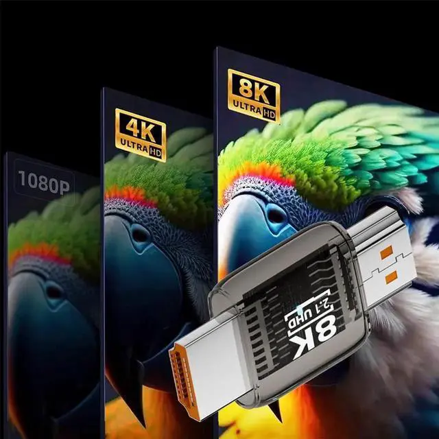 Alt view image 4 of 7 - HDMI Male to HDMI 2.1 Male Adapter UHD 8K 60hz HDTV Extender Transparent with Smart LED Light for Monitor TV Projector