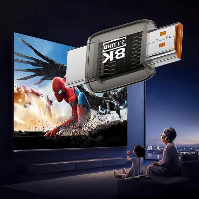 Alt view image 3 of 7 - HDMI Male to HDMI 2.1 Male Adapter UHD 8K 60hz HDTV Extender Transparent with Smart LED Light for Monitor TV Projector