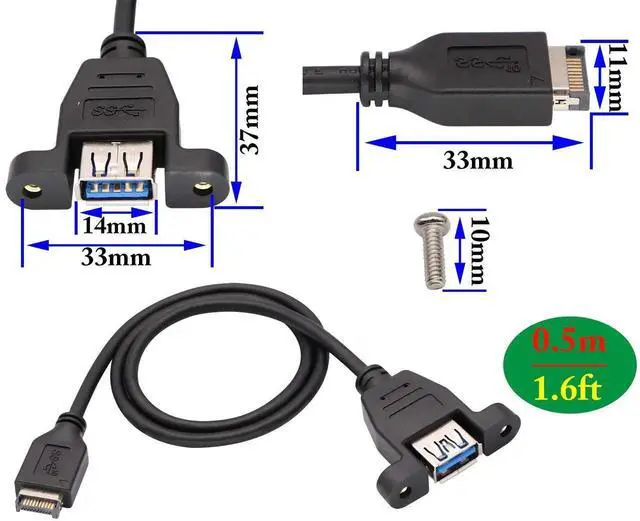 Alt view image 2 of 7 - 1.6ft/50cm USB 3.1 to Type-A Female Extension Cable (USB 3.1 Front Panel Header to USB 3.0 Type-A Female)