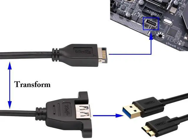Alt view image 4 of 7 - 1.6ft/50cm USB 3.1 to Type-A Female Extension Cable (USB 3.1 Front Panel Header to USB 3.0 Type-A Female)