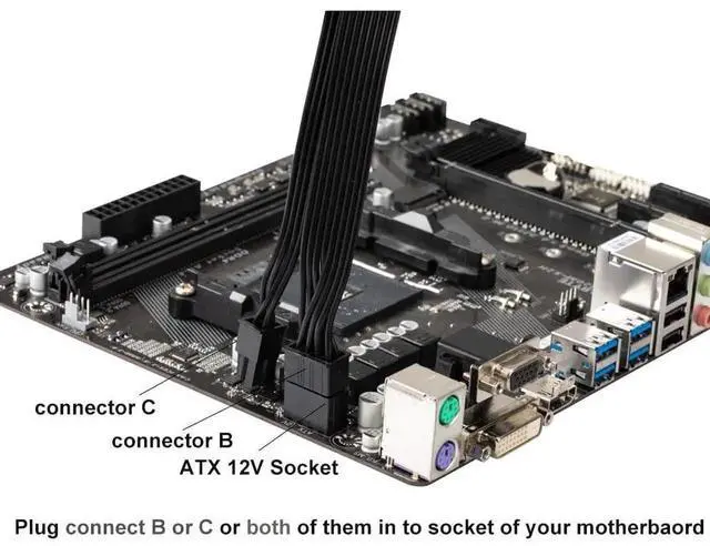 Alt view image 5 of 7 - 2 Pack EPS12V CPU 8 Pin Female to CPU ATX 8 Pin and ATX 4 Pin Male Power Supply Extension Cable EPS 12V for Motherboard 10.6 inch