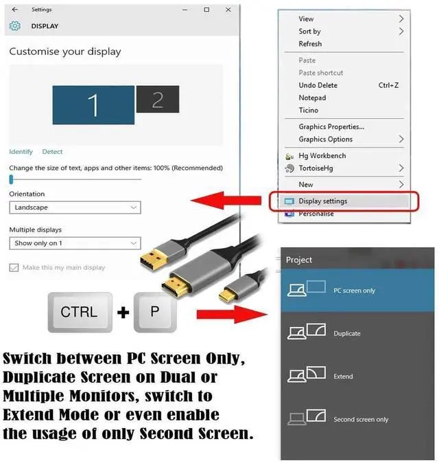 Alt view image 3 of 7 - Reversible HDMI to USB-C Cable 4K, HDMI 1.4 Source to USB 3.1 Type C Male HDTV Cord for for Laptop Monitor 1.8m