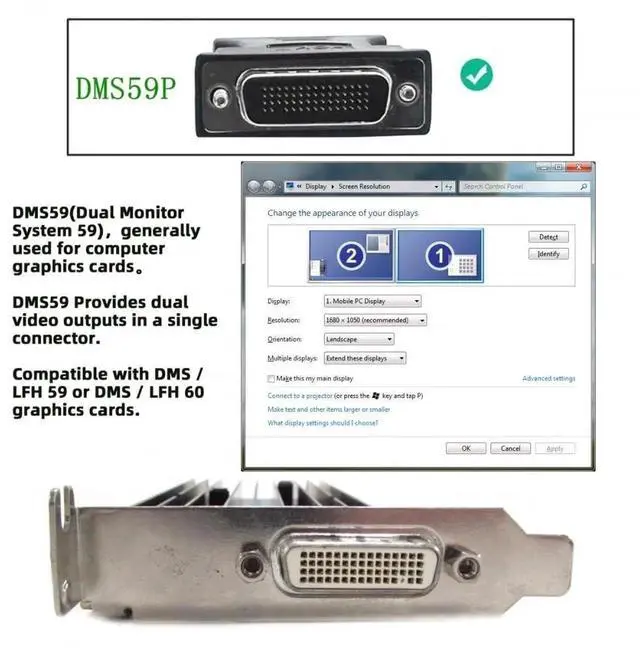 Alt view image 5 of 7 - DMS 59pin Male to Dual HDMI HDMI HDTV Female Extension Cable for GPU Graphics Card Displays