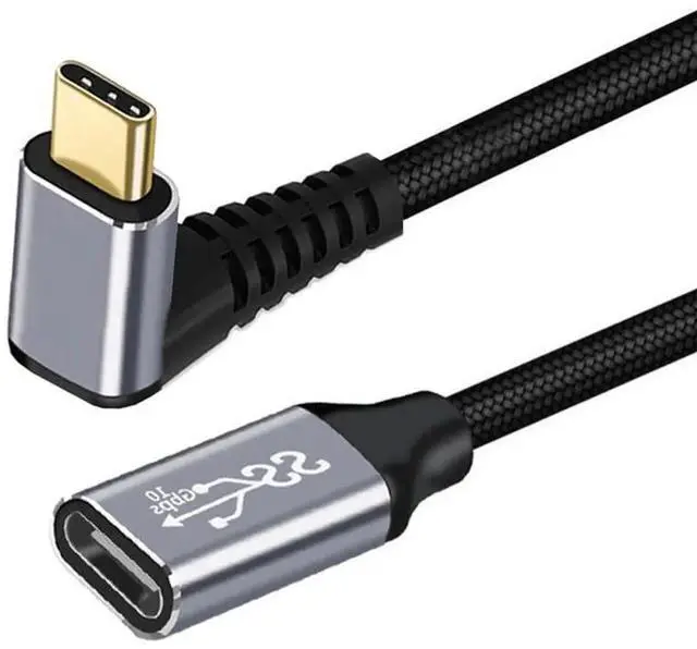 Alt view image 2 of 7 - Down & Up Angled USB-C USB 3.1 Type C Male to Female Extension Data Cable 10Gbps 100W with Sleeve for Laptop 0.5m