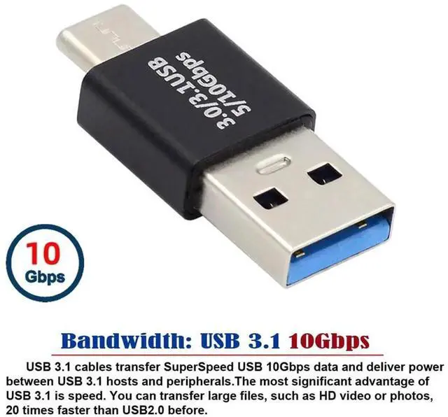 Alt view image 2 of 7 - USB 3.1 Type C Male to USB3.0 Type A Male Data 10Gbps Charge Adapter for Laptop Phone