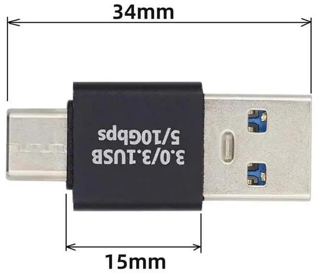 Alt view image 3 of 7 - USB 3.1 Type C Male to USB3.0 Type A Male Data 10Gbps Charge Adapter for Laptop Phone