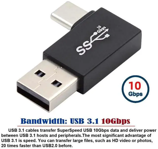 Alt view image 2 of 7 - Right Angled 90 Degree USB3.0 Type A Male to USB 3.1 Type C Male Data 10Gbps Charge Adapter for Phone Laptop