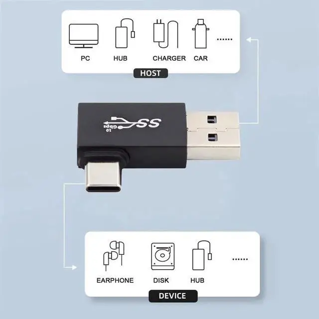 Alt view image 4 of 7 - Right Angled 90 Degree USB3.0 Type A Male to USB 3.1 Type C Male Data 10Gbps Charge Adapter for Phone Laptop