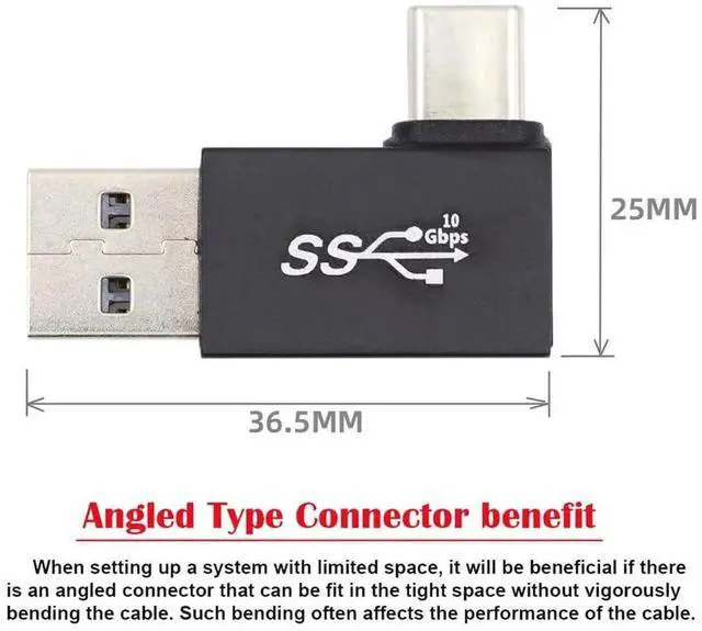 Alt view image 3 of 7 - Right Angled 90 Degree USB3.0 Type A Male to USB 3.1 Type C Male Data 10Gbps Charge Adapter for Phone Laptop