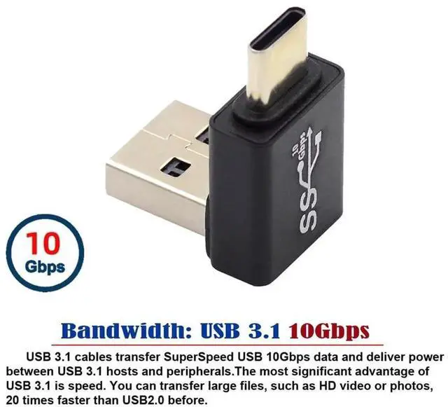 Alt view image 3 of 7 - USB3.0 Type A Male to USB 3.1 Type C Male Data 10Gbps Charge Adapter Down Angled 90 Degree for Phone Laptop