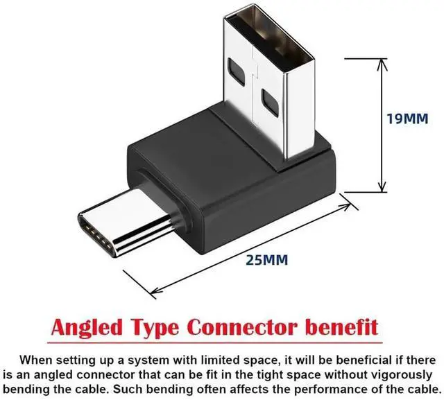Alt view image 4 of 7 - USB3.0 Type A Male to USB 3.1 Type C Male Data 10Gbps Charge Adapter Down Angled 90 Degree for Phone Laptop