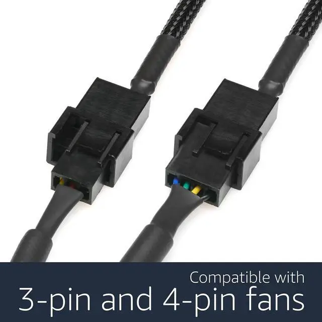 Alt view image 3 of 3 - 5V USB Dual PC Fan Power Adapter Cable - 24-inch (60cm), Black Sleeved - Silent Fan Speed Adapter for Two 3-Pin & 4-Pin Computer Cooling Fans
