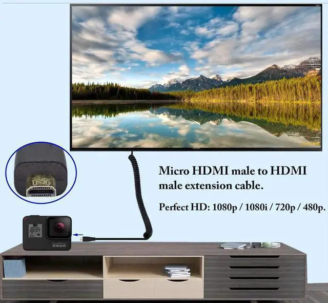 Alt view image 6 of 7 - HDMI to HDMI D Spring Cable,1080P 4k High Speed Ultra HD hdmi Version 1.4 Male Cable,gopro hdmi Cable,Support Ethernet, 3D, 4K Audio and Video Straight Spring Cable.(Black/2m-A/D)