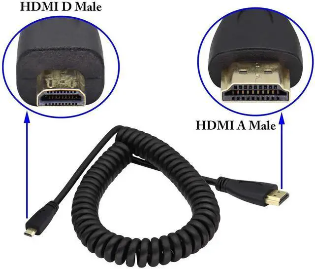 Alt view image 3 of 7 - HDMI to HDMI D Spring Cable,1080P 4k High Speed Ultra HD hdmi Version 1.4 Male Cable,gopro hdmi Cable,Support Ethernet, 3D, 4K Audio and Video Straight Spring Cable.(Black/2m-A/D)