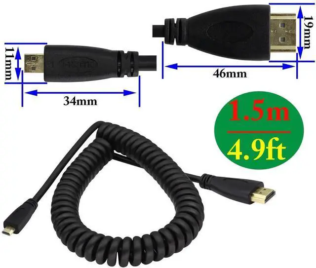 Alt view image 2 of 7 - HDMI to HDMI D Spring Cable,1080P 4k High Speed Ultra HD hdmi Version 1.4 Male Cable,gopro hdmi Cable,Support Ethernet, 3D, 4K Audio and Video Straight Spring Cable.(Black/2m-A/D)