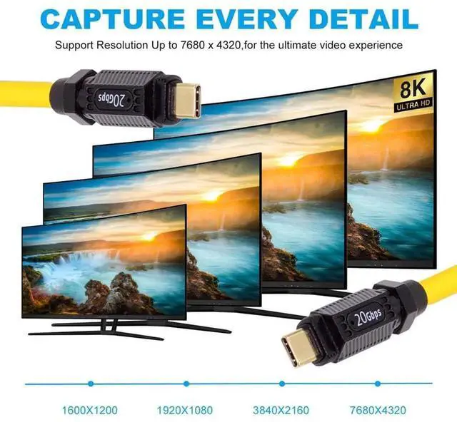 Alt view image 7 of 7 - High Flex Ultra Soft Silicone 140W USB-C USB4 Cable 20Gbps 8K Type-C Male to Male Extension Cable Power & Data for Gaming Keyboard Mouse 1m/3.3ft