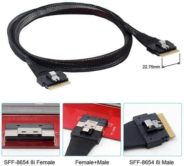 Alt view image 6 of 7 - PCI-E Slimline SAS 4.0 SFF-8654 8i 74pin Host to SFF-8654 74Pin Slim SAS Target Cable 50cm