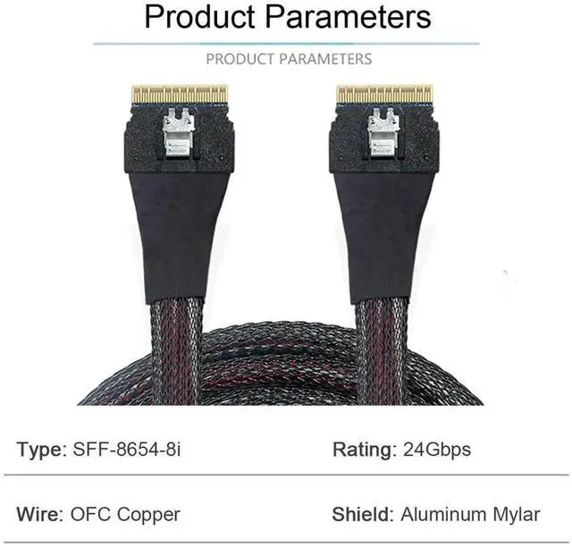 Alt view image 5 of 7 - PCI-E Slimline SAS 4.0 SFF-8654 8i 74pin Host to SFF-8654 74Pin Slim SAS Target Cable 50cm