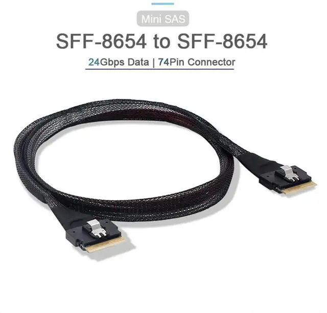 Alt view image 2 of 7 - PCI-E Slimline SAS 4.0 SFF-8654 8i 74pin Host to SFF-8654 74Pin Slim SAS Target Cable 50cm