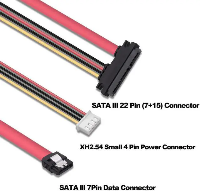 Alt view image 3 of 7 - 22Pin SATA Data Power Cable 2 in 1 SATA 7+15 to 7 Pin Data with XH2.5 4Pin Power Combo Extension Cable for Hard Disk Optical Drive PC Modding -50cm/1.64ft-2pcs