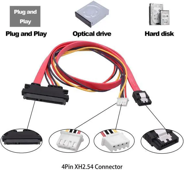 Alt view image 2 of 7 - 22Pin SATA Data Power Cable 2 in 1 SATA 7+15 to 7 Pin Data with XH2.5 4Pin Power Combo Extension Cable for Hard Disk Optical Drive PC Modding -50cm/1.64ft-2pcs