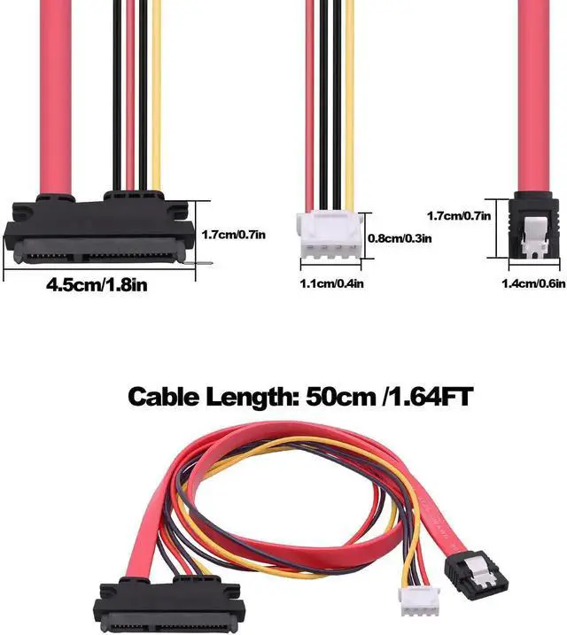 Alt view image 7 of 7 - 22Pin SATA Data Power Cable 2 in 1 SATA 7+15 to 7 Pin Data with XH2.5 4Pin Power Combo Extension Cable for Hard Disk Optical Drive PC Modding -50cm/1.64ft-2pcs