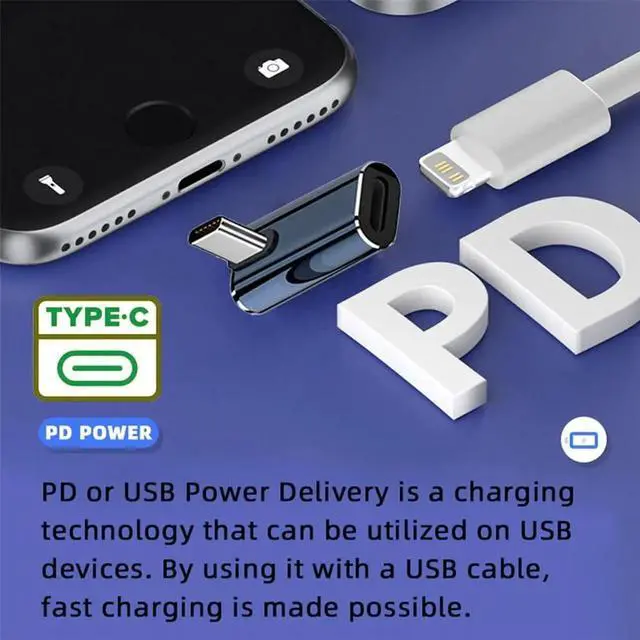 Alt view image 3 of 7 - Type C USB-C Male to 8P Female Fast Charging 27W Power 480Mbps Data Adapter Low Profile Angled Compatible with iPhone 15 & Android & Tablet