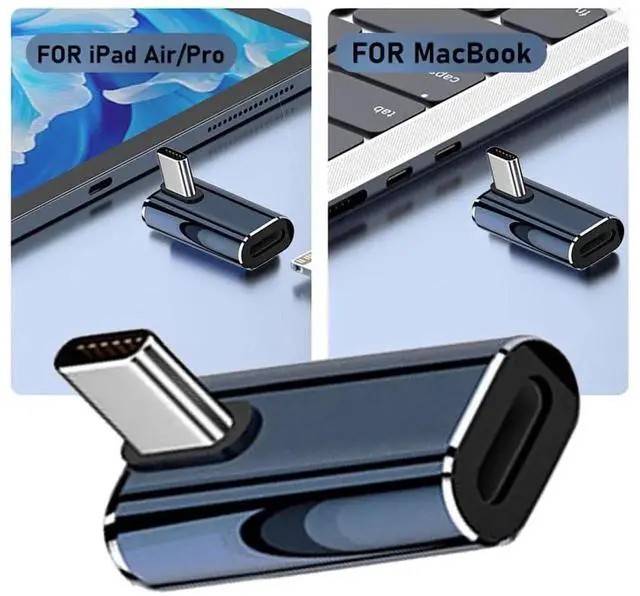 Alt view image 4 of 7 - Type C USB-C Male to 8P Female Fast Charging 27W Power 480Mbps Data Adapter Low Profile Angled Compatible with iPhone 15 & Android & Tablet