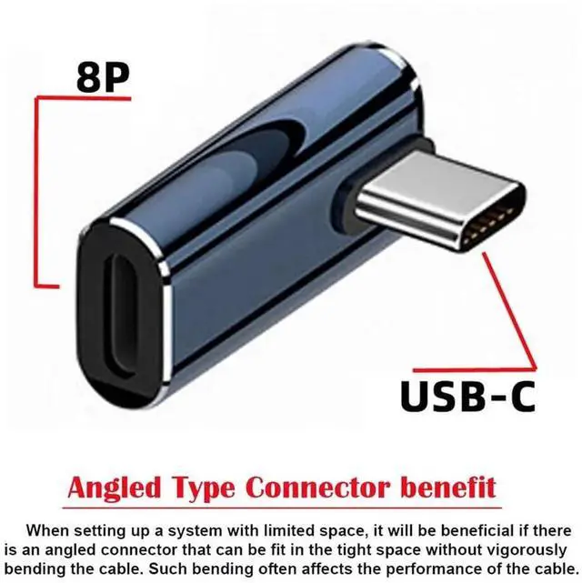 Alt view image 2 of 7 - Type C USB-C Male to 8P Female Fast Charging 27W Power 480Mbps Data Adapter Low Profile Angled Compatible with iPhone 15 & Android & Tablet