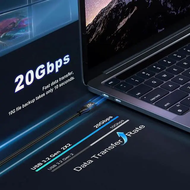 Alt view image 2 of 7 - USB C 3.2 Gen 2x2 Cable, 20Gbps USBC Data Cable, 8K@30Hz, 4K@60Hz/144Hz USB C Monitor Video Output, 240W PD Fast Charging Type C for iPhone 16/15, MacBook Pro, XPS, SSD, Hub (1.6FT/ 0.5m)