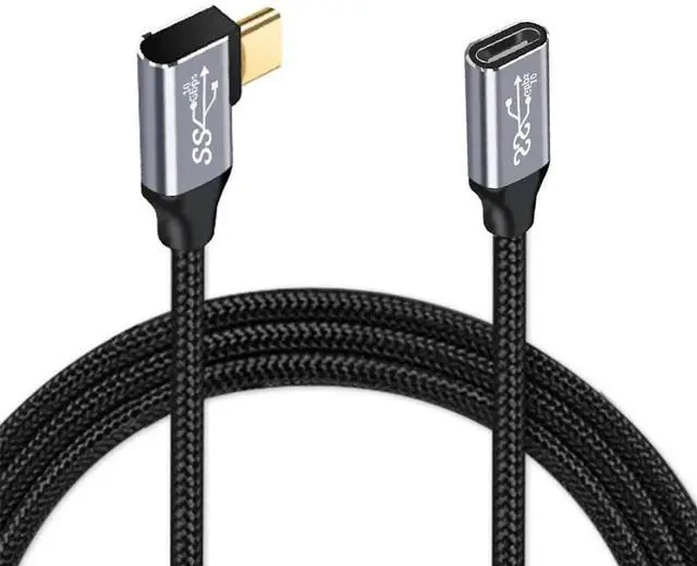 Main image of Left Right Angled USB-C USB 3.1 Type C Male to Female Extension Data Cable 10Gbps 100W with Sleeve for Laptop 3.0m