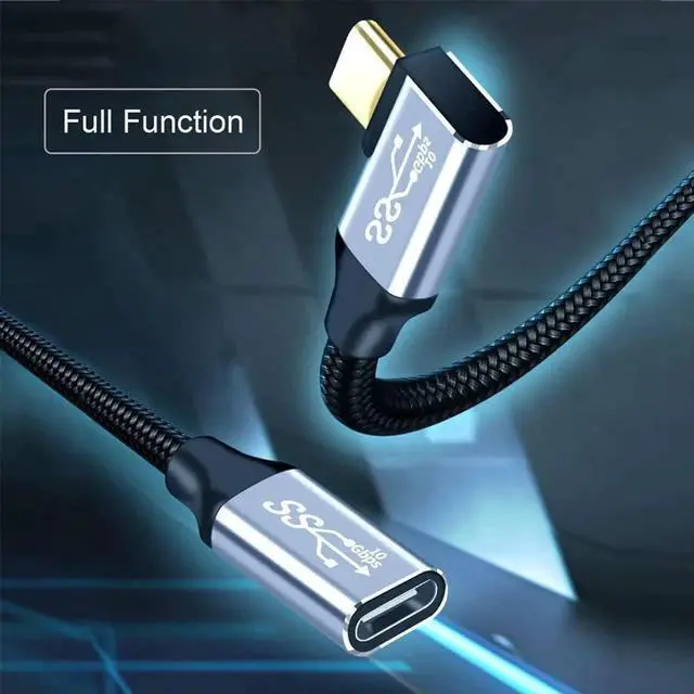 Alt view image 4 of 7 - Left Right Angled USB-C USB 3.1 Type C Male to Female Extension Data Cable 10Gbps 100W with Sleeve for Laptop 3.0m