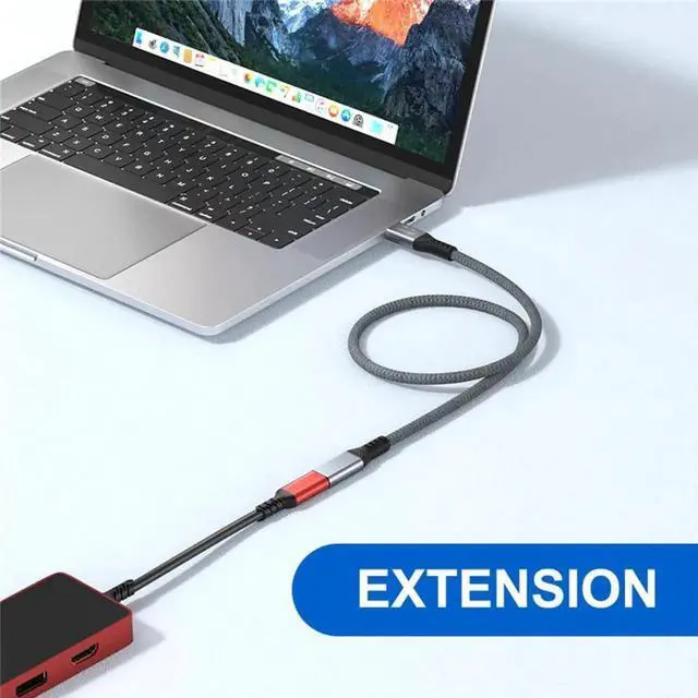 Alt view image 3 of 7 - Straight USB-C USB 3.1 Type C Male to Female Extension Data Cable 10Gbps 100W with Sleeve for Laptop 3.0m