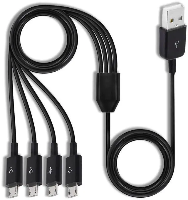 Main image of Micro USB Splitter Cable, 4-in-1 Multi Micro USB Charging Cord, USBMicro Wire Lead Type A Male to 4 MicroUSB Male Adapter Cable for Data Sync/Charge (1.64ft, Black)