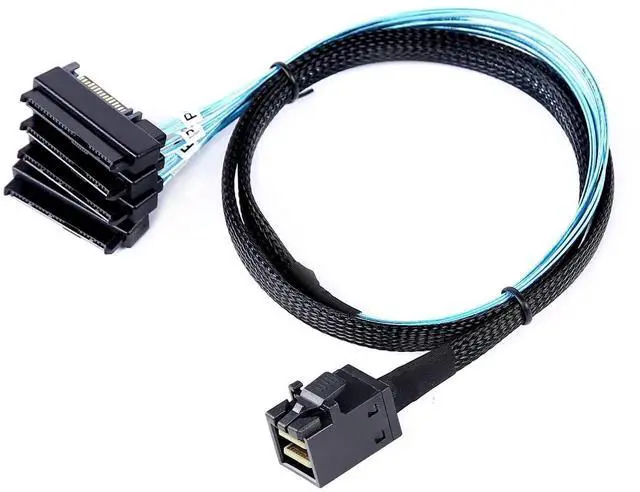 Alt view image 6 of 6 - Mini SAS to SAS Cable: 1M SFF-8643 to SAS SFF-8643 to SFF-8482 Connector 4X SFF-8482 with SATA Power Adapter Cable (3.3FT)