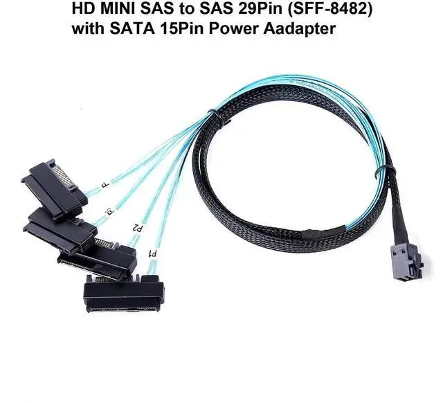 Alt view image 2 of 6 - Mini SAS to SAS Cable: 1M SFF-8643 to SAS SFF-8643 to SFF-8482 Connector 4X SFF-8482 with SATA Power Adapter Cable (3.3FT)