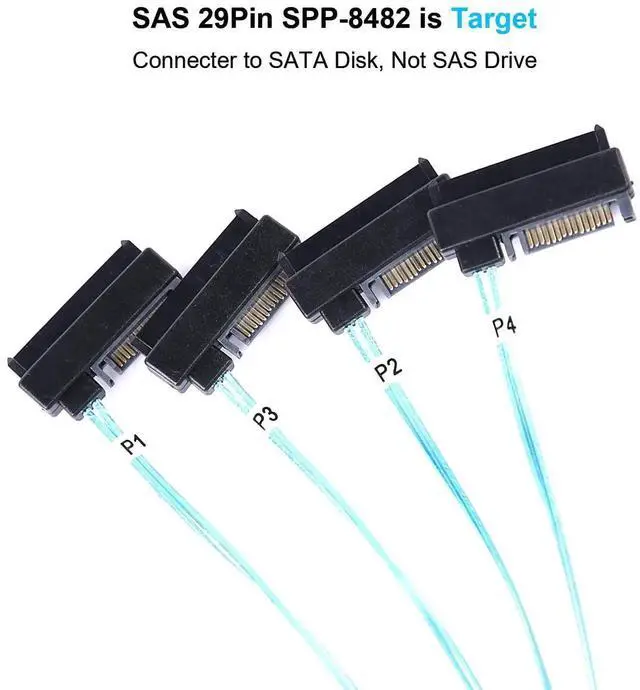 Alt view image 4 of 6 - Mini SAS to SAS Cable: 1M SFF-8643 to SAS SFF-8643 to SFF-8482 Connector 4X SFF-8482 with SATA Power Adapter Cable (3.3FT)