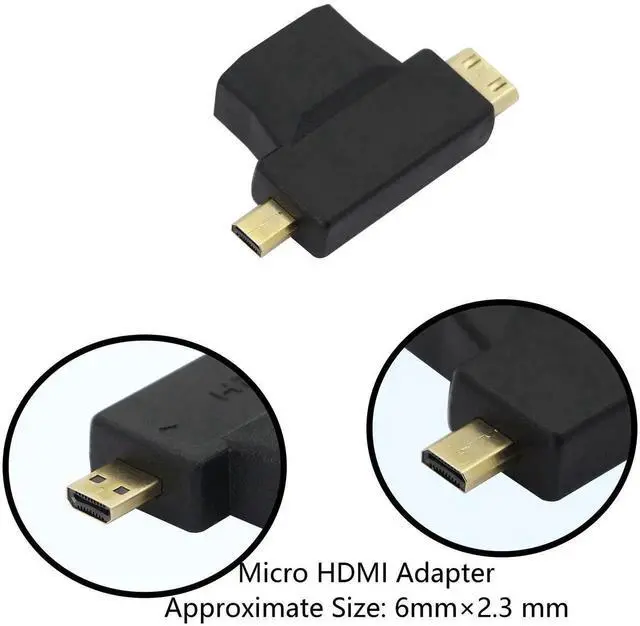 Alt view image 4 of 7 - 2 in 1 HDMI Female to Mini HDMI Micro HDMI Adapter,Mini/Micro HDMI Male to HDMI Female Universal Adapter with Gold-Plated Connector 2 Pack