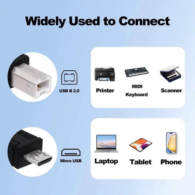 Alt view image 4 of 7 - Micro USB Printer Cable Micro USB 5pin Male to Standard USB Type B Male OTG Data Charge Cable for Phone Tablet Printer Electronic Midi Piano -1.5M -2pcs