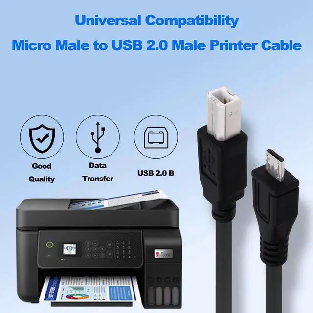 Alt view image 3 of 7 - Micro USB Printer Cable Micro USB 5pin Male to Standard USB Type B Male OTG Data Charge Cable for Phone Tablet Printer Electronic Midi Piano -1.5M -2pcs
