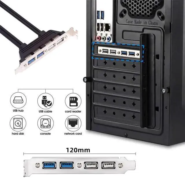 Alt view image 2 of 7 - Internal Four USB2.0 & USB 3.0 Female Hub Panel Mount to Motherboard 9pin 19pin 20pin Baffle Cable with PCI Bracket 50cm