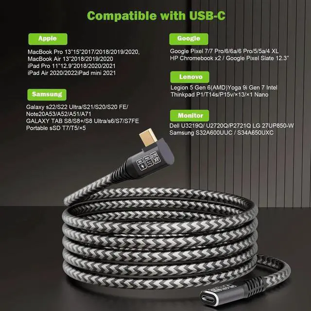 Alt view image 3 of 7 - USB 3.2 Extension Cable 1.65FT, Short USB-C Extension Cable, Right Angle Male to Female Extension Charging. Supports 20Gbps/4K Video/PD 100W Compatible with Monitor & iPhone 15 /iPad Pro