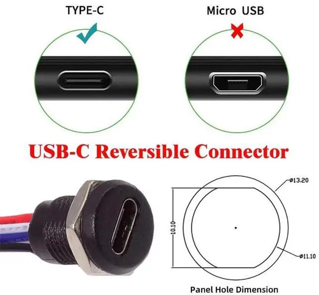 Alt view image 5 of 7 - 5pcs DIY OEM Type C Female Socket to 6Pin Header 24AWG Pitch=2.0mm Panel Mount DC 5V/20V PD Power Cable