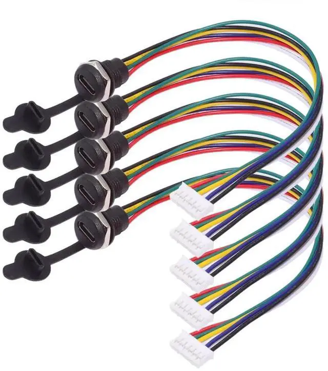 Main image of 5pcs DIY OEM Type C Female Socket to 6Pin Header 24AWG Pitch=2.0mm Panel Mount DC 5V/20V PD Power Cable