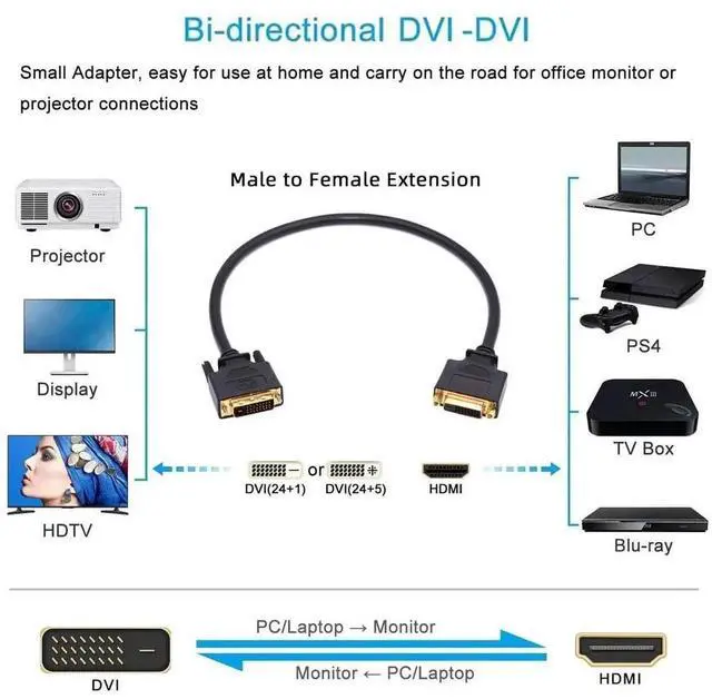 Alt view image 6 of 7 - DVI 24+1 Male to Female Extension Cable 1.64FT/50cm, DVI-D Dual Link Digital Video for Monitor Graphics Card