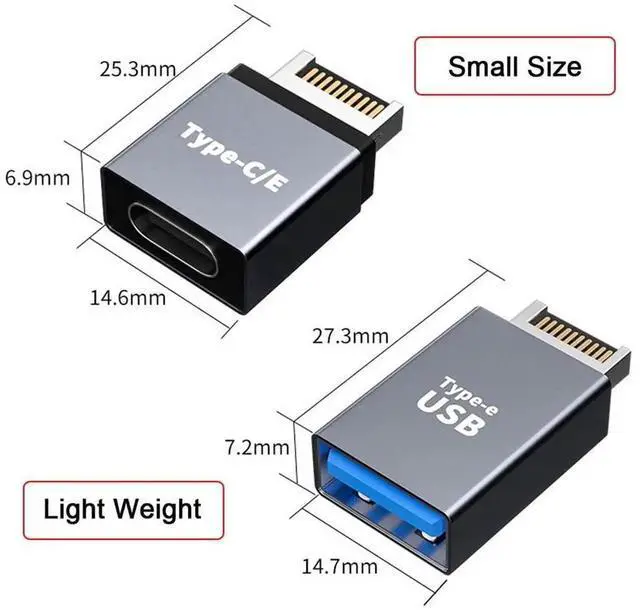 Alt view image 6 of 7 - 2pcs USB 3.1 Front Panel Header Male Type-E to Type-A & Type-C USB-C Motherboard Extension Data Adapter